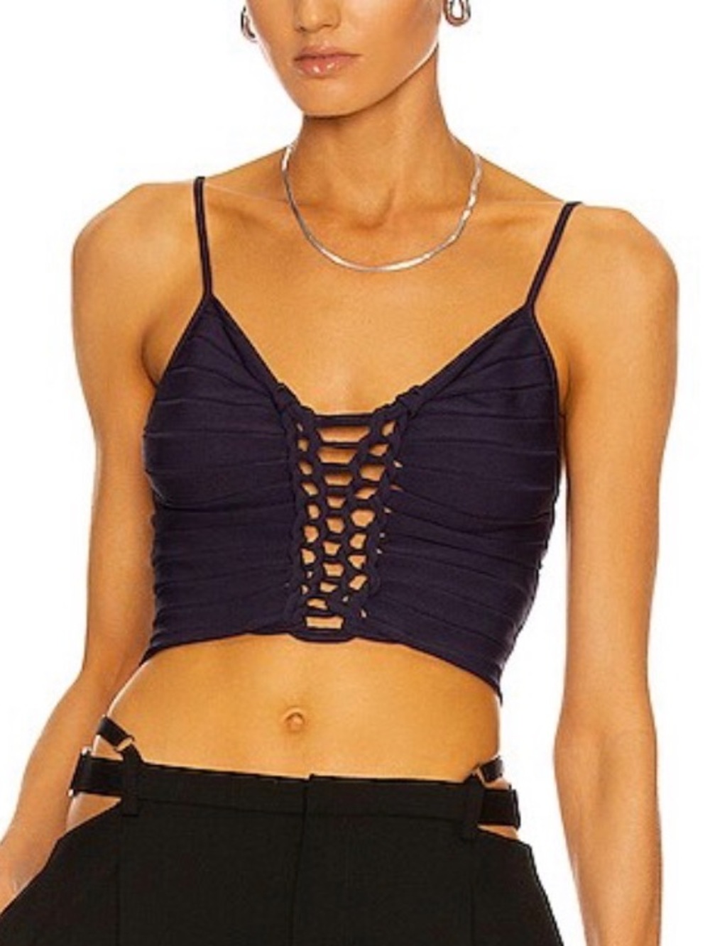 Dion Lee Strappy Lustrate Knit Central Braided Front Crop Cami Top NWT Navy